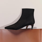 Black Suede Pointy Heeled Ankle Boots