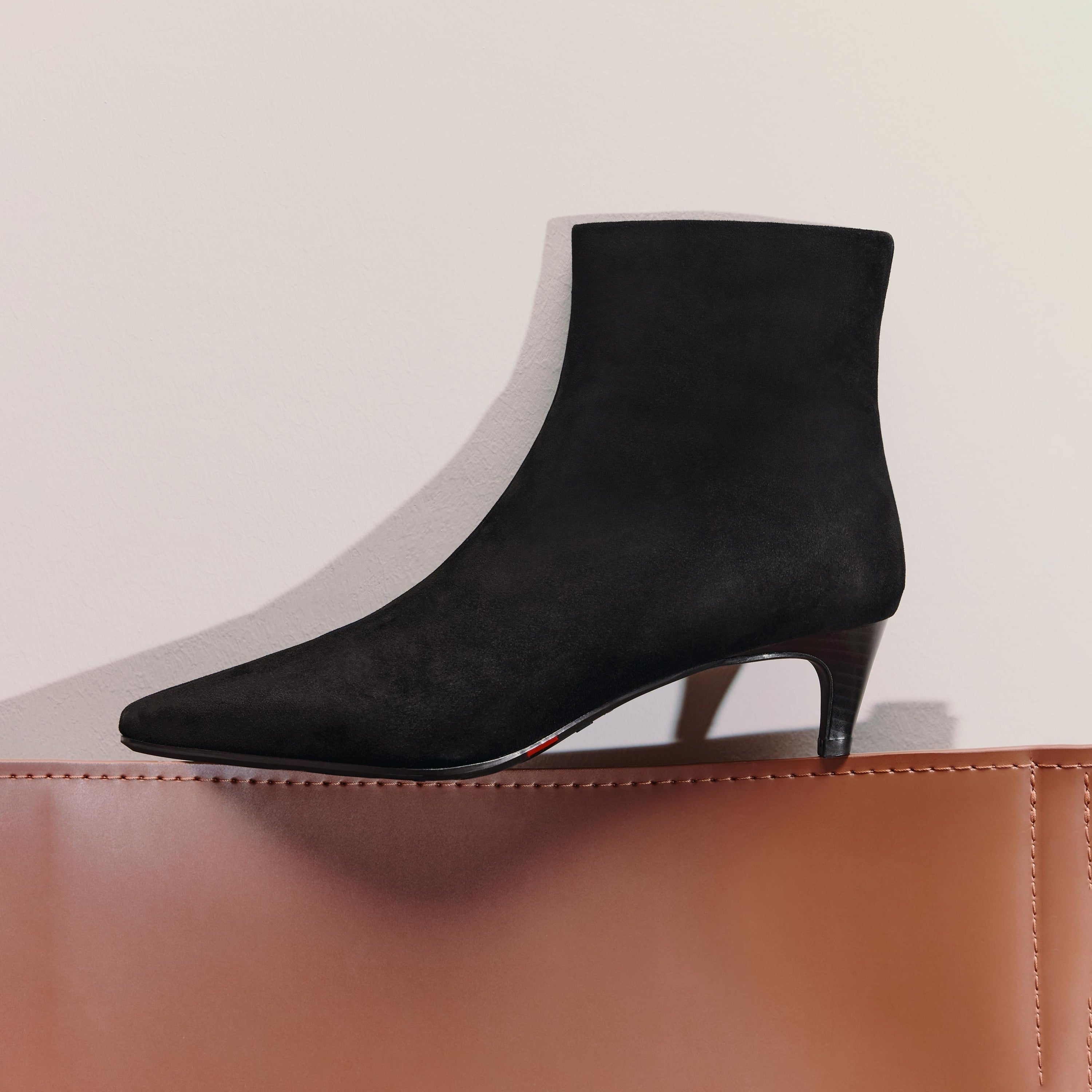 Black Suede Pointy Heeled Ankle Boots