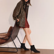 Black Suede Pointy Heeled Ankle Boots