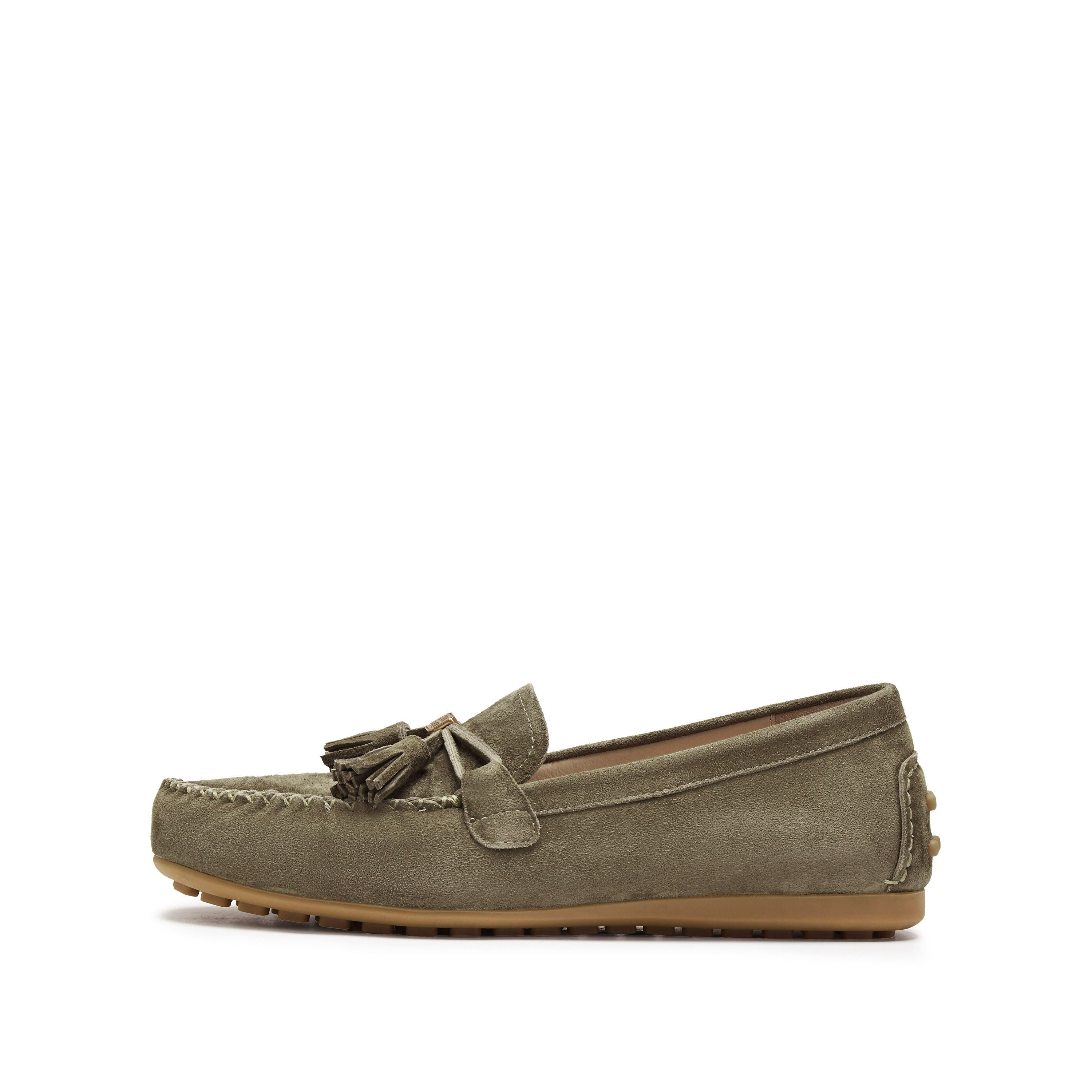 Olive Sheep Suede Tassel Comfy Flat Loafers