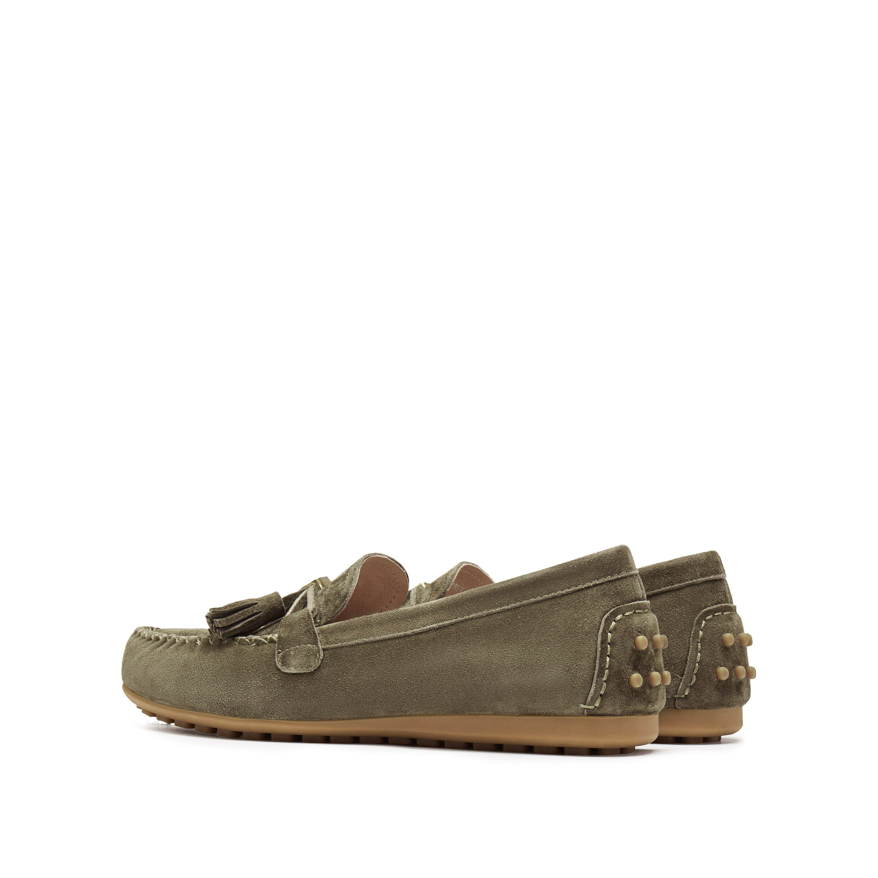 Olive Sheep Suede Tassel Comfy Flat Loafers