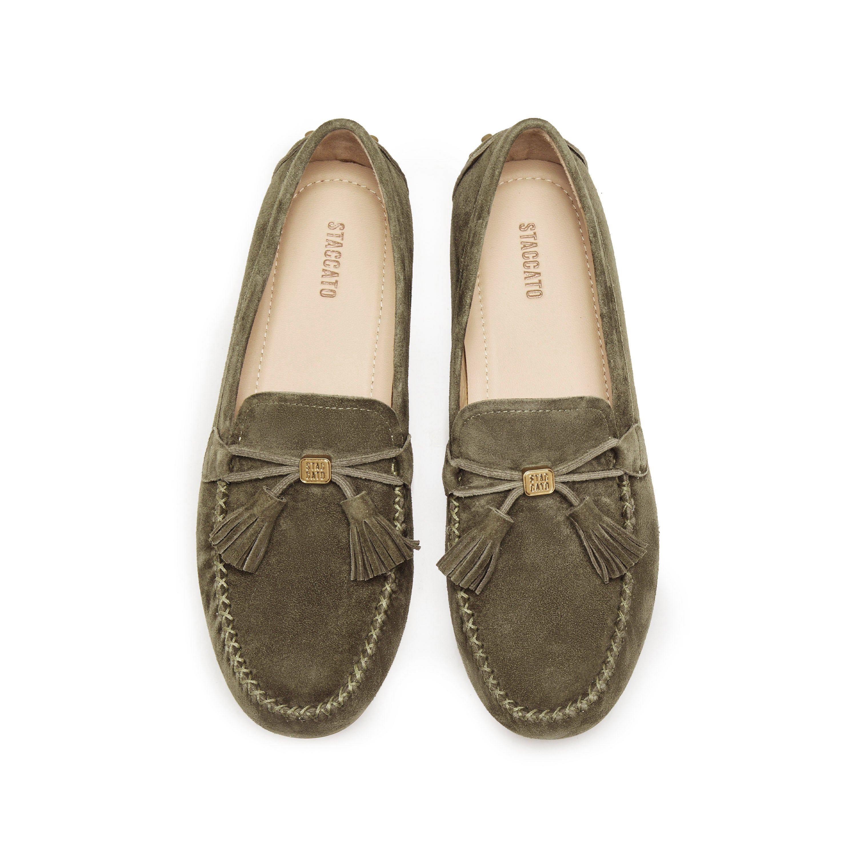 Olive Sheep Suede Tassel Comfy Flat Loafers