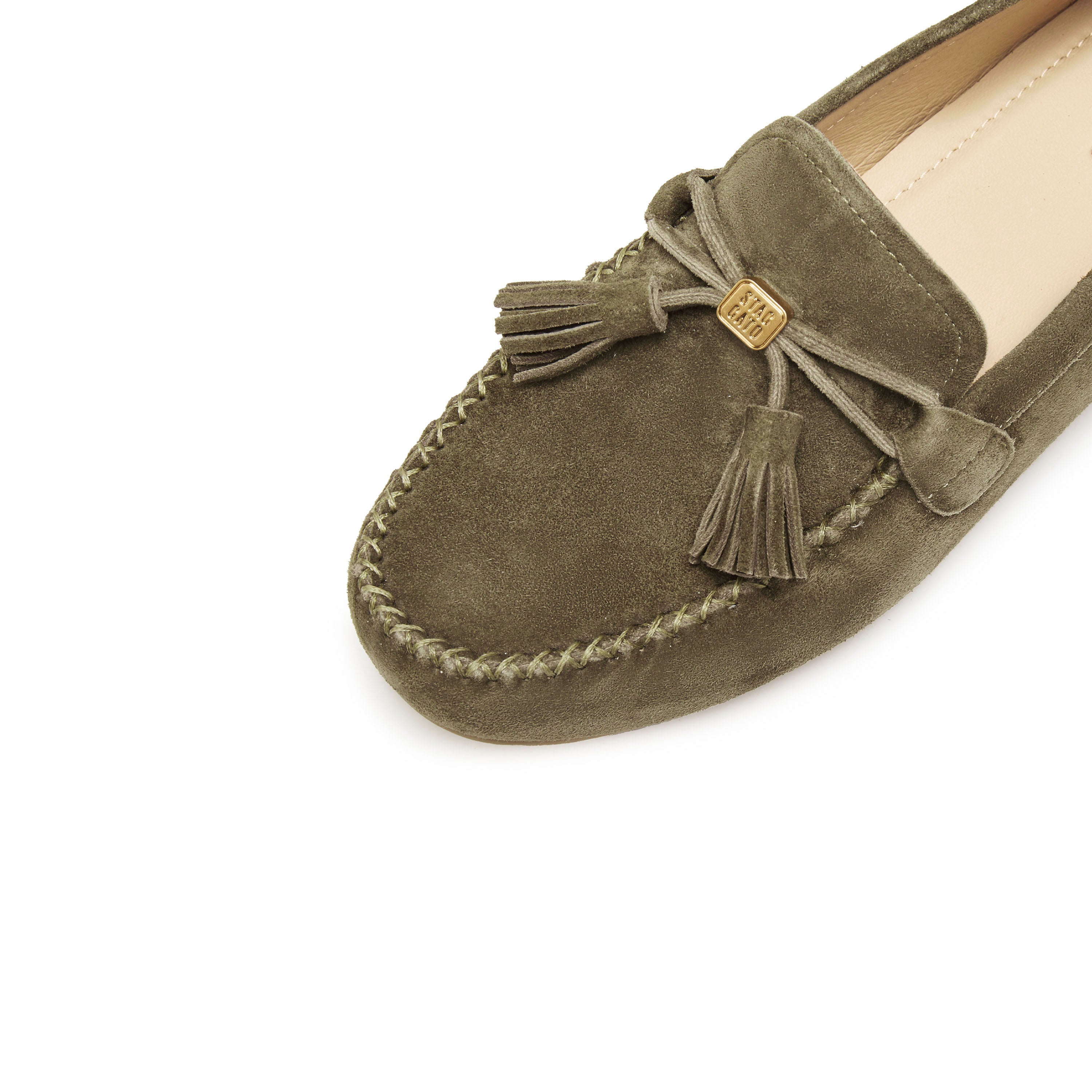 Olive Sheep Suede Tassel Comfy Flat Loafers