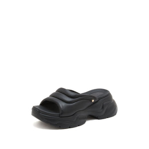 Black Puffy Strap Chunky Slippers