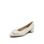 Load image into Gallery viewer, Beige Bow Buckle Leather Heeled Pumps
