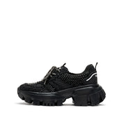 Black Washed Denim Crystal Chunky Sneakers