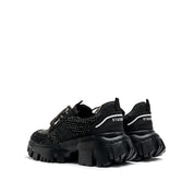 Black Washed Denim Crystal Chunky Sneakers