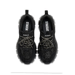 Load image into Gallery viewer, Black Washed Denim Crystal Chunky Sneakers
