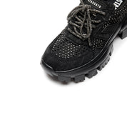 Black Washed Denim Crystal Chunky Sneakers