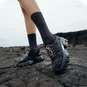 Black Washed Denim Crystal Chunky Sneakers