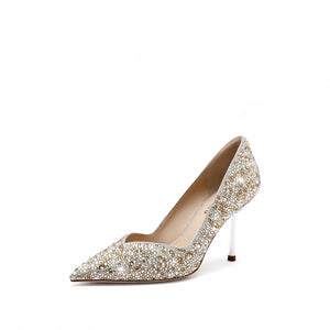 Champagne Crystal embellished Pointy Pumps