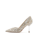 Load image into Gallery viewer, Champagne Crystal embellished Pointy Pumps

