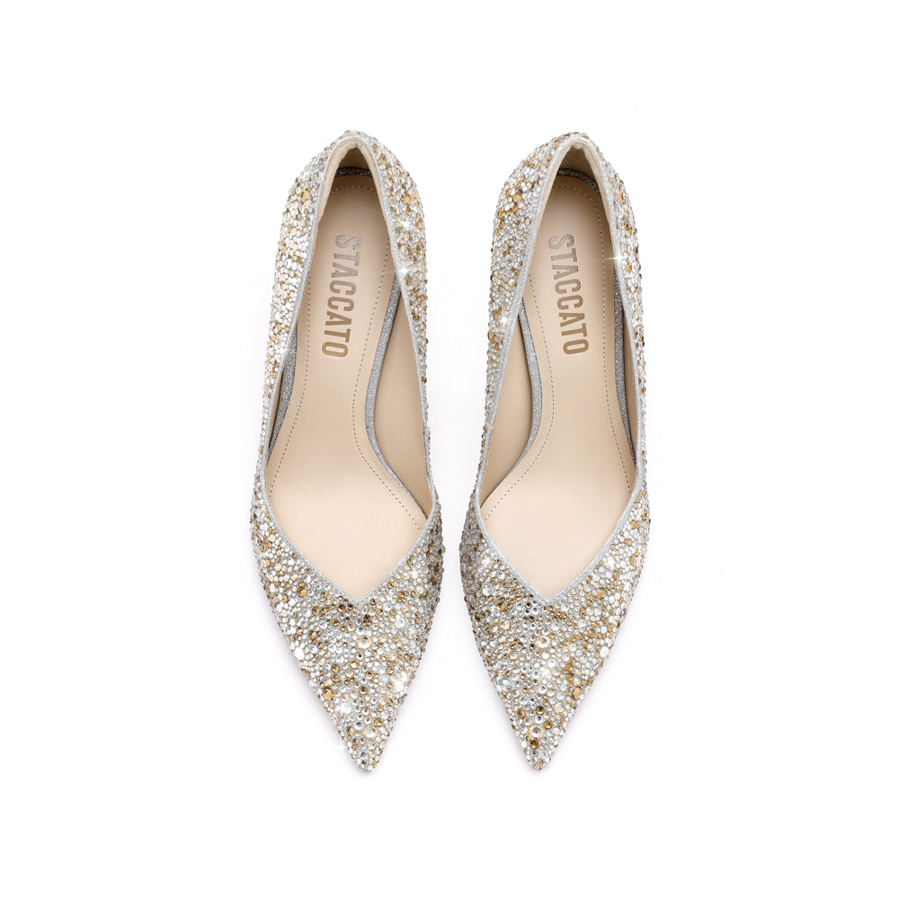 Champagne Crystal embellished Pointy Pumps