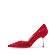 Red Crystal embellished Pointy Pumps
