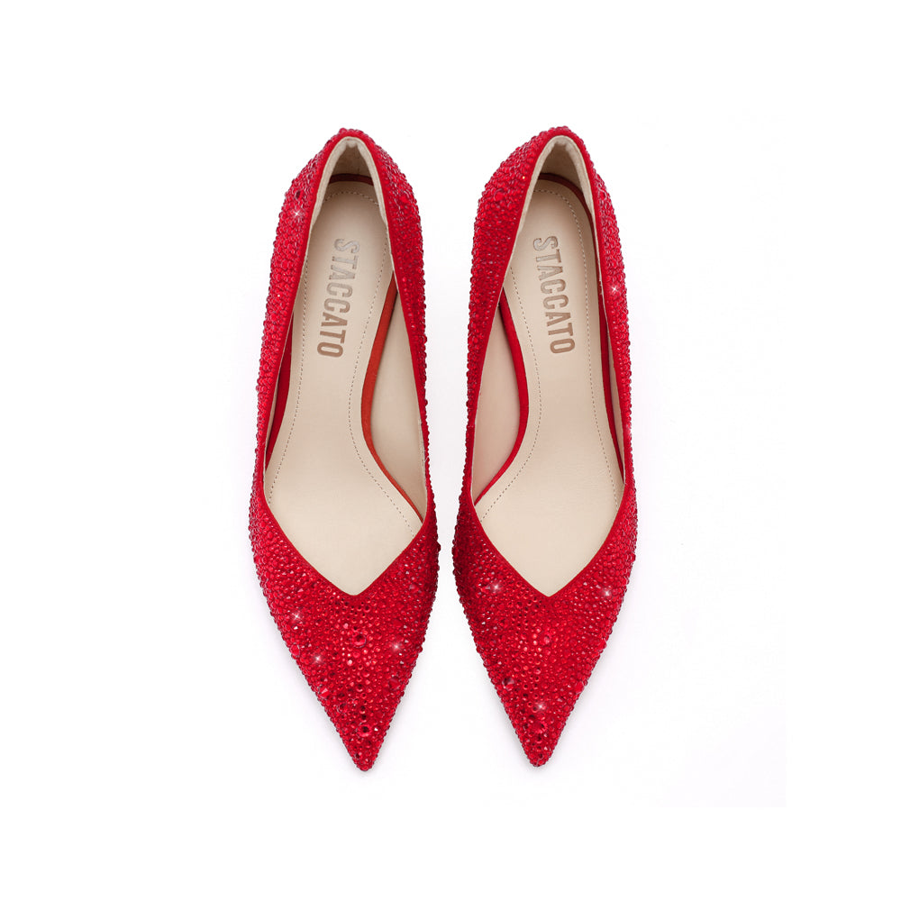 Red Crystal embellished Pointy Pumps