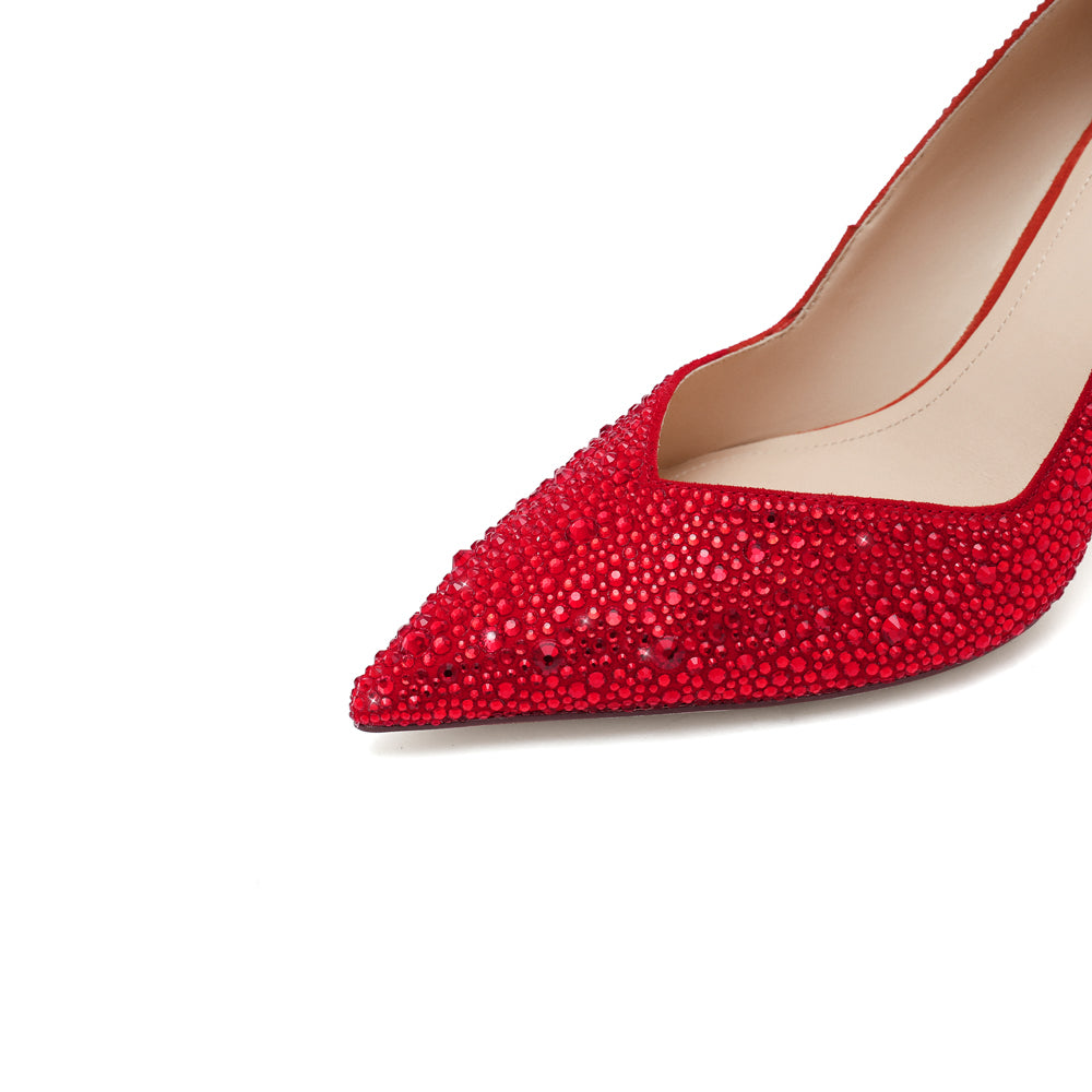 Red Crystal embellished Pointy Pumps