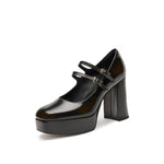 Load image into Gallery viewer, Brown Boxy Platform Strap Mary Jane Pumps
