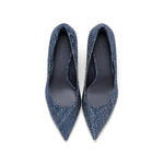 Load image into Gallery viewer, Denim Crystal embellished Pointy Pumps
