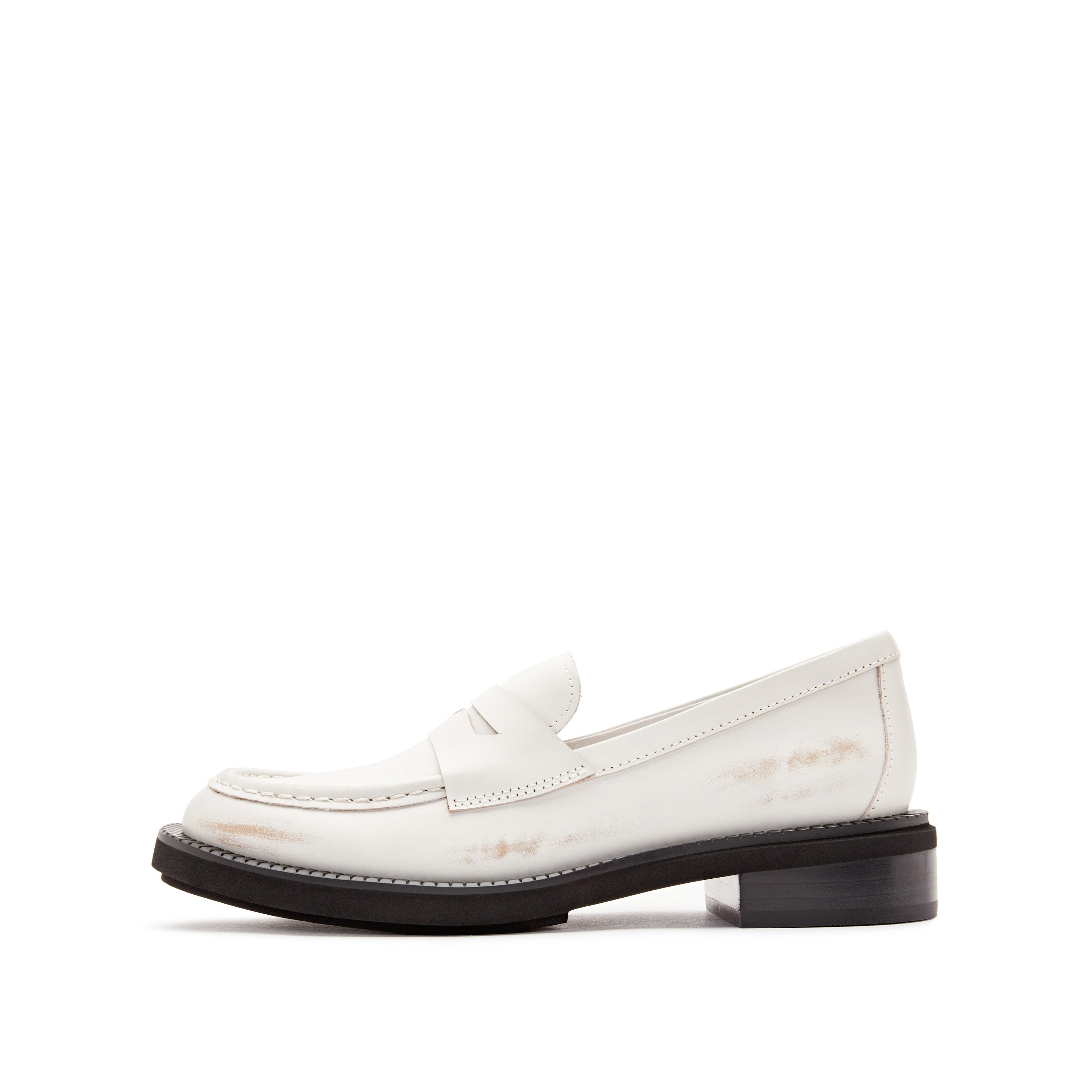 White Brushed Boxy Penny Loafers