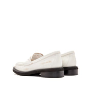 White Brushed Boxy Penny Loafers
