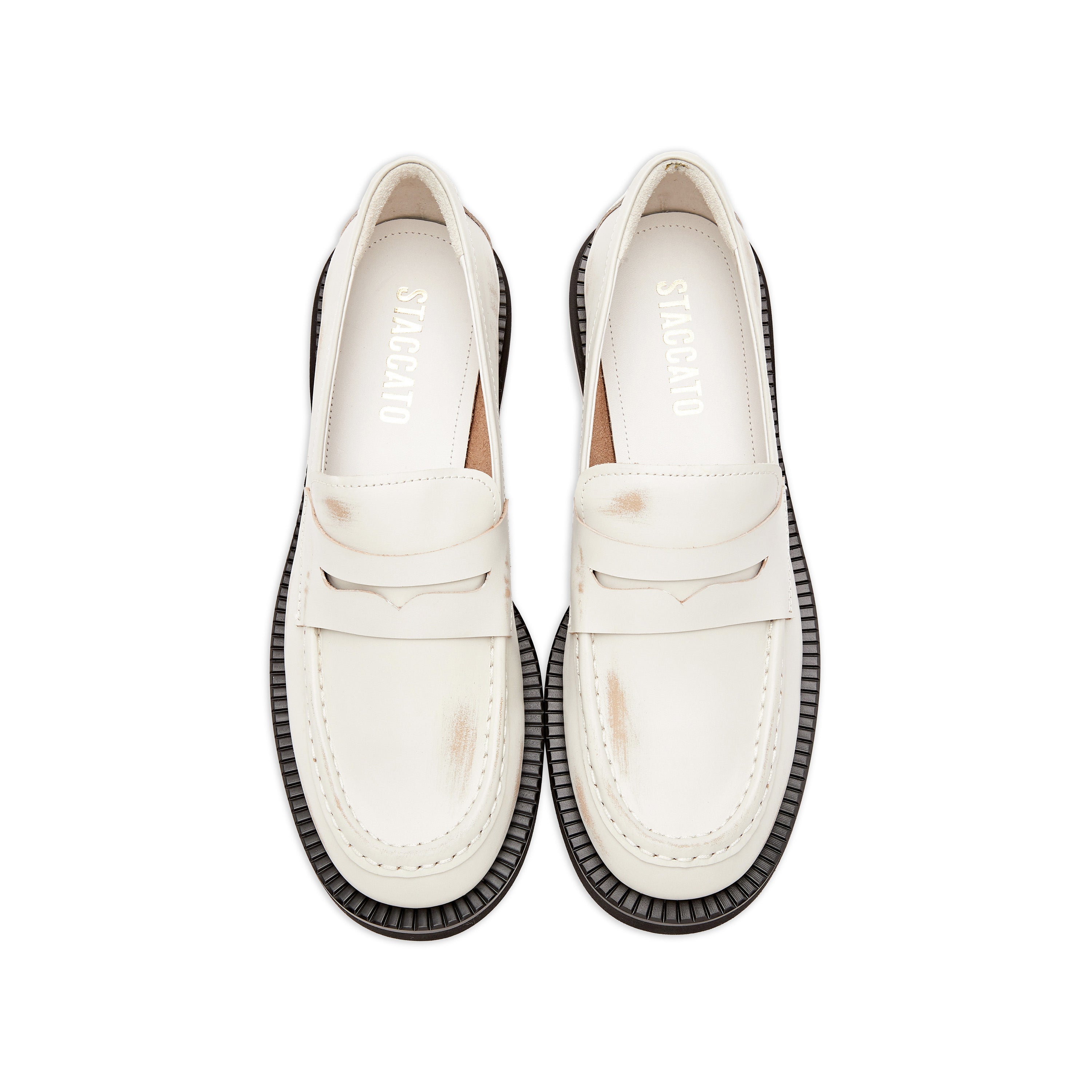White Brushed Boxy Penny Loafers