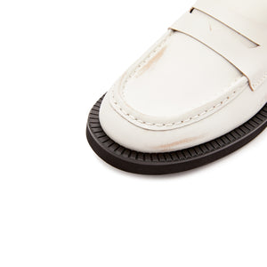 White Brushed Boxy Penny Loafers