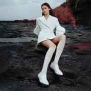White Brushed Boxy Penny Loafers