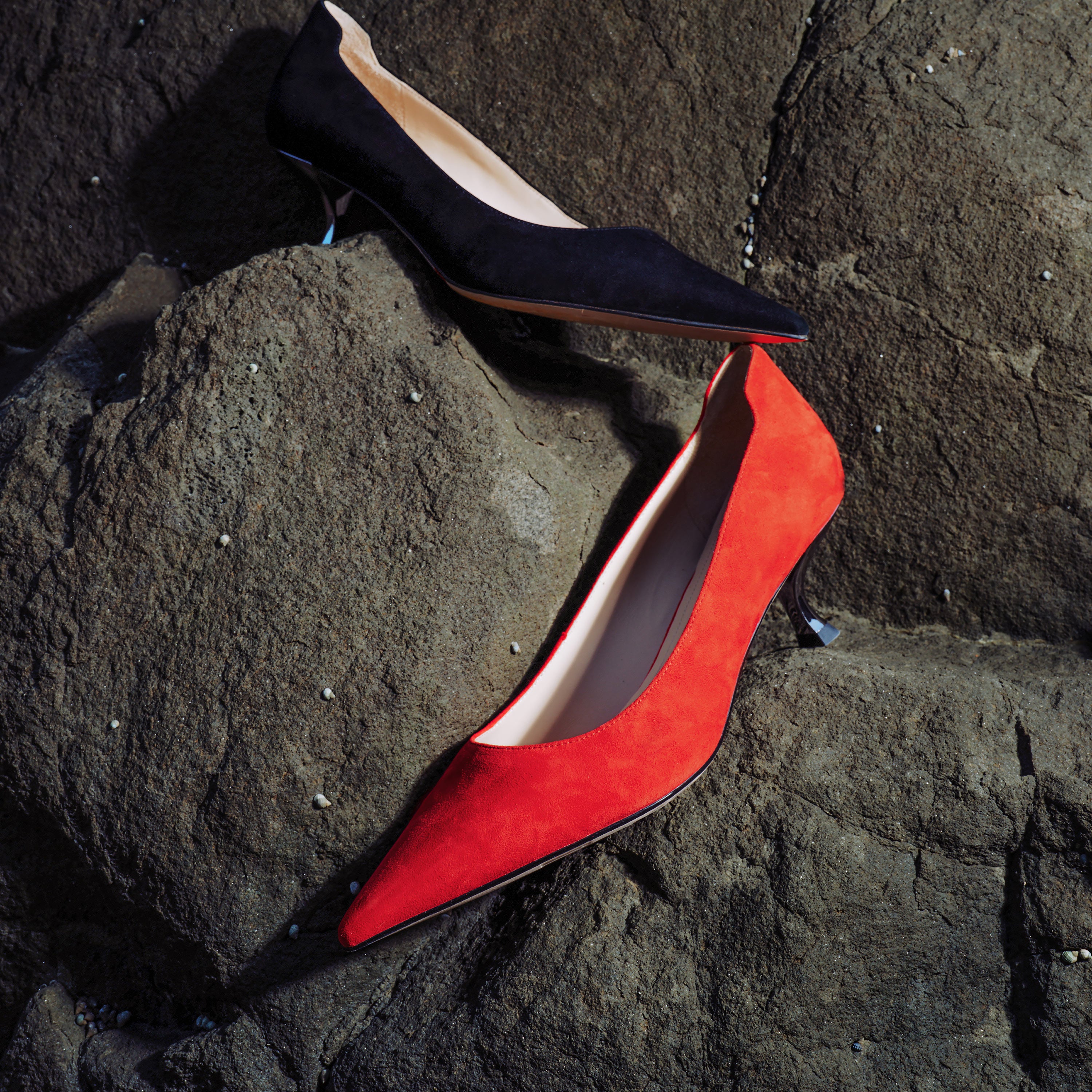 Red Suede Pointy Pumps