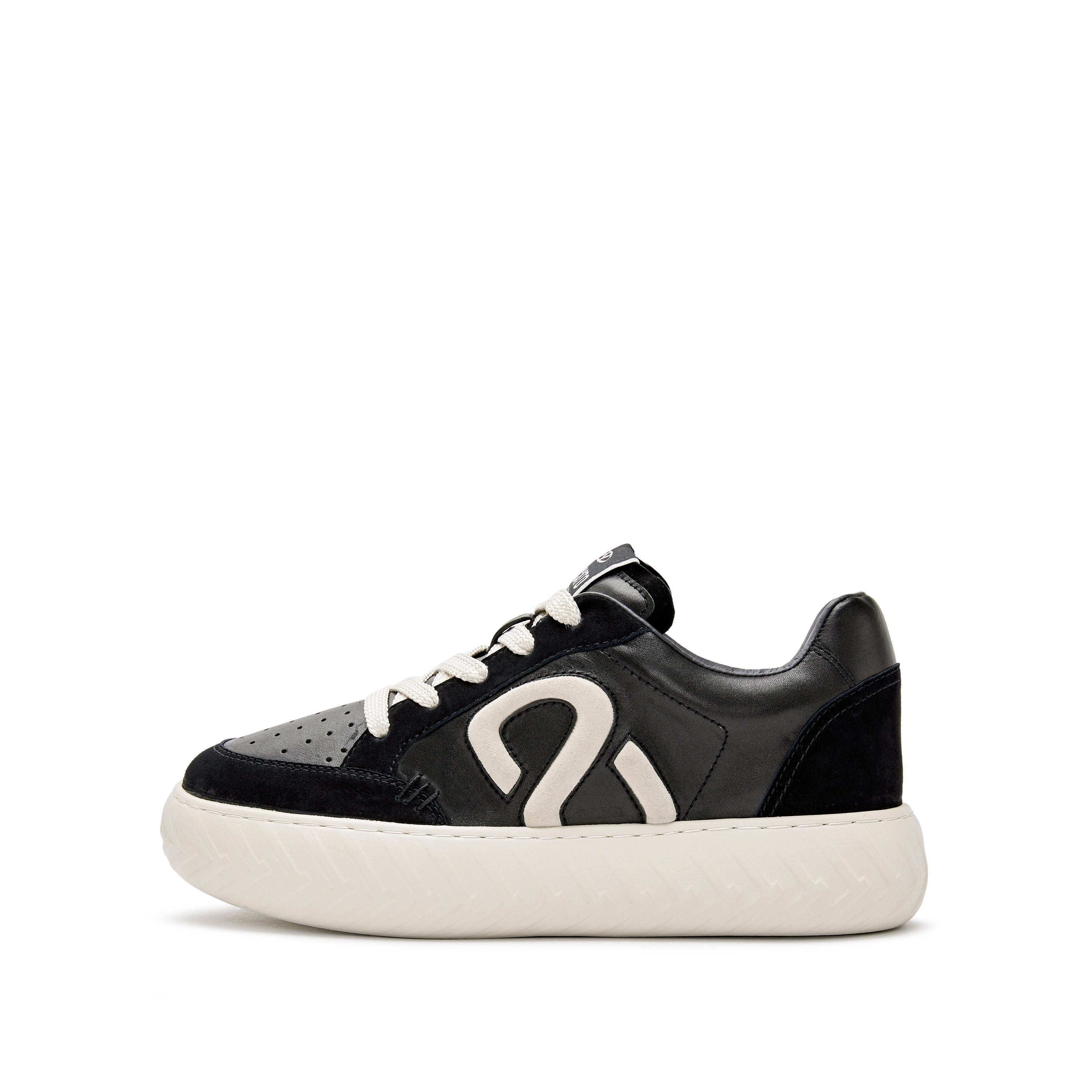 Black Wheel Platfrom Leather Sneakers