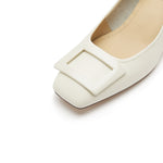 Load image into Gallery viewer, Beige Square Buckle Leather Pumps
