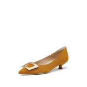 Golden Buckle Camel Kitten Pumps