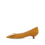 Load image into Gallery viewer, Golden Buckle Camel Kitten Pumps
