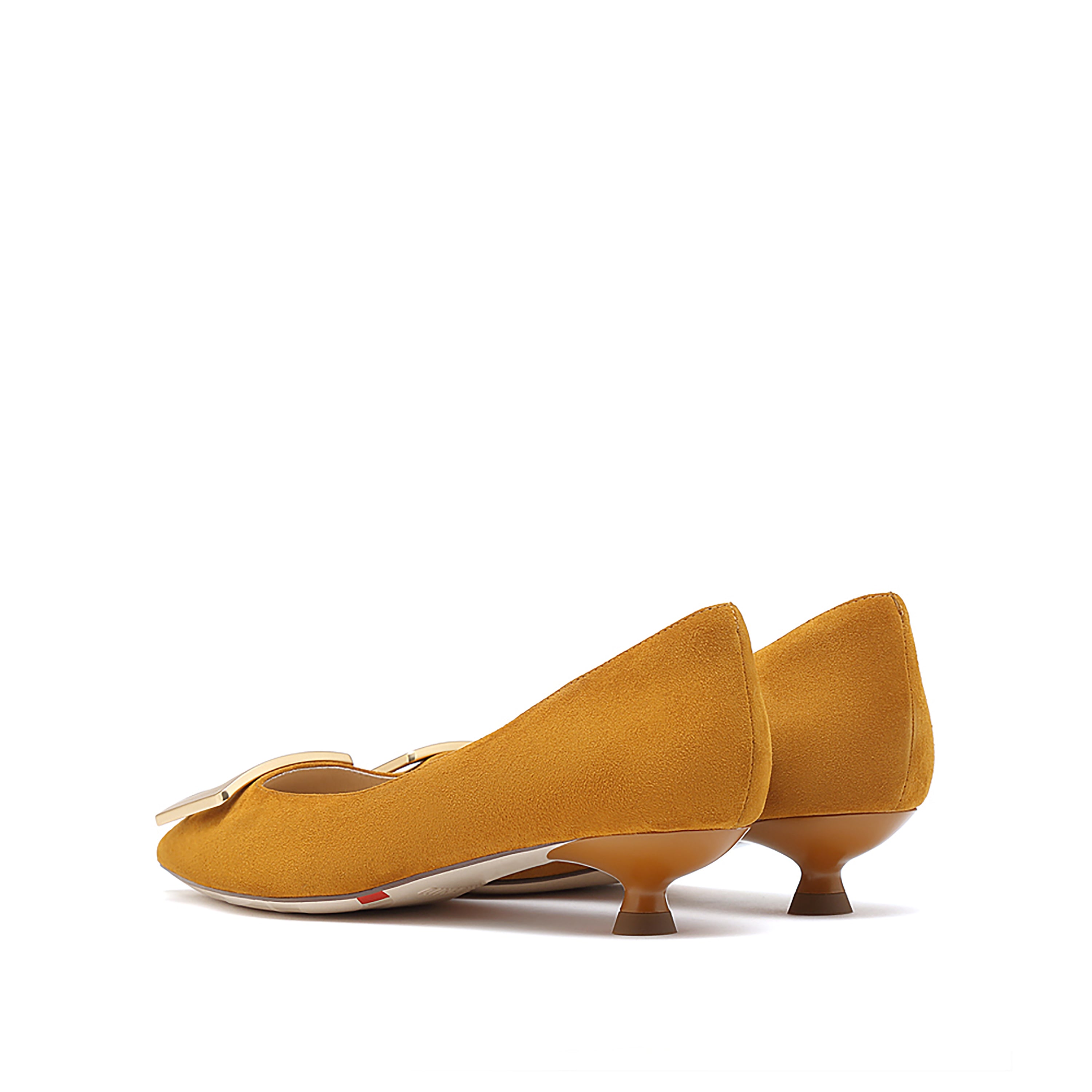 Golden Buckle Camel Kitten Pumps