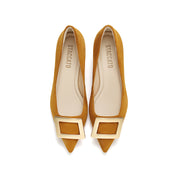 Golden Buckle Camel Kitten Pumps