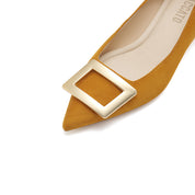 Golden Buckle Camel Kitten Pumps