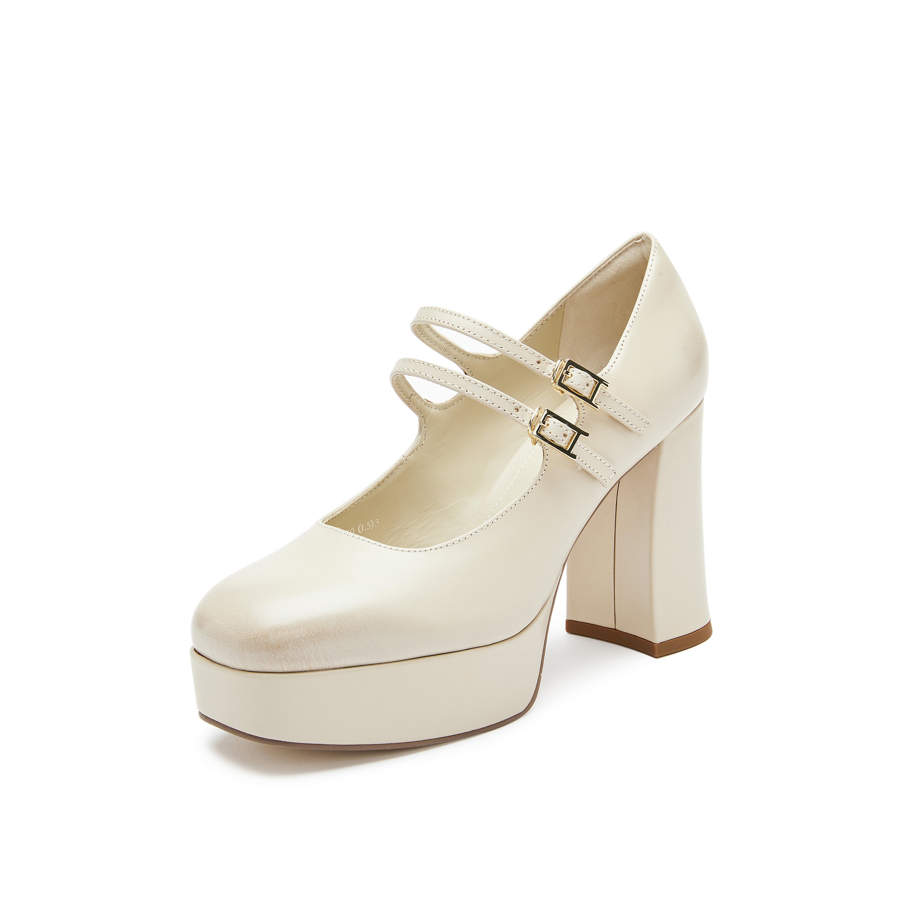 Beige Boxy Platform Strap Mary Jane Pumps
