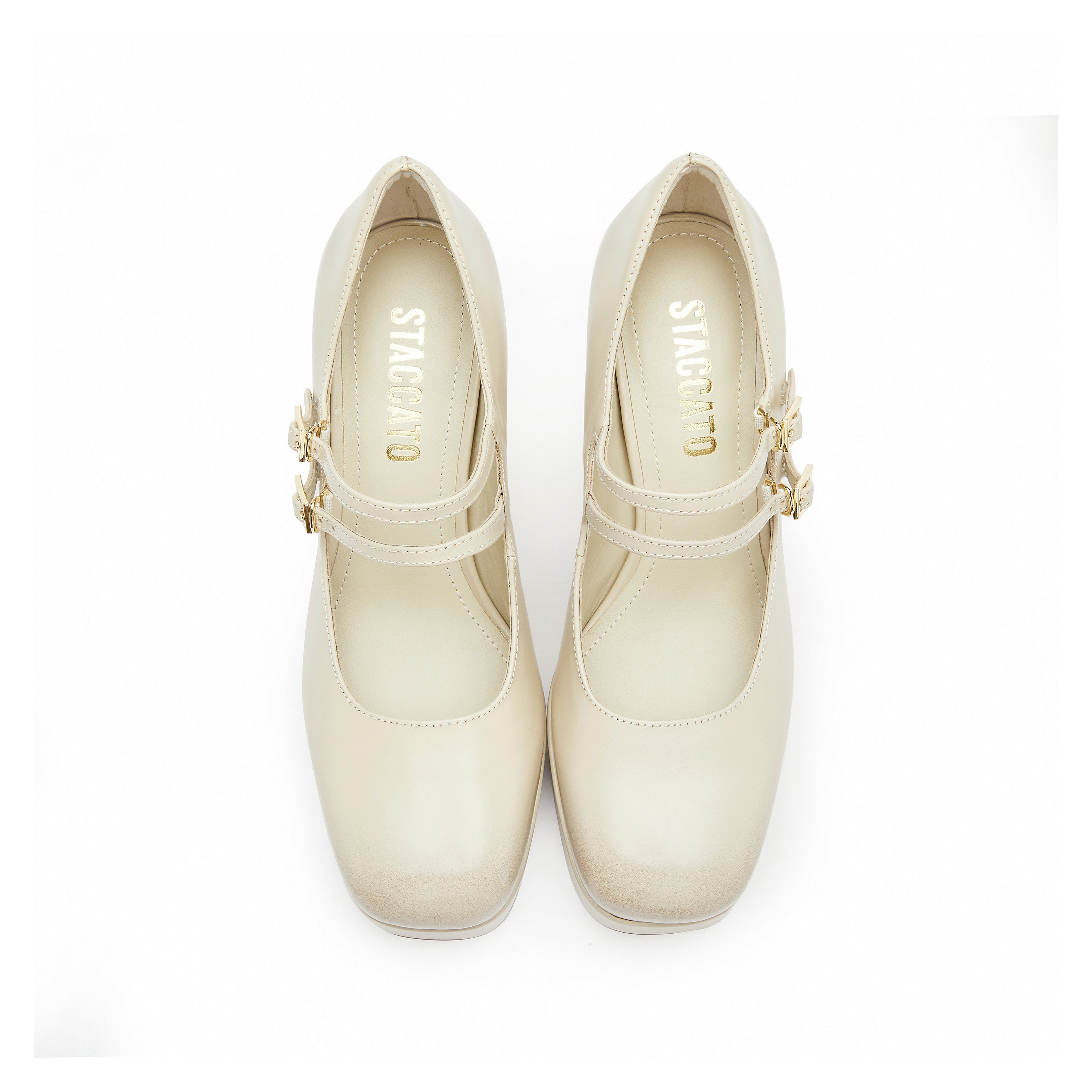 Beige Boxy Platform Strap Mary Jane Pumps