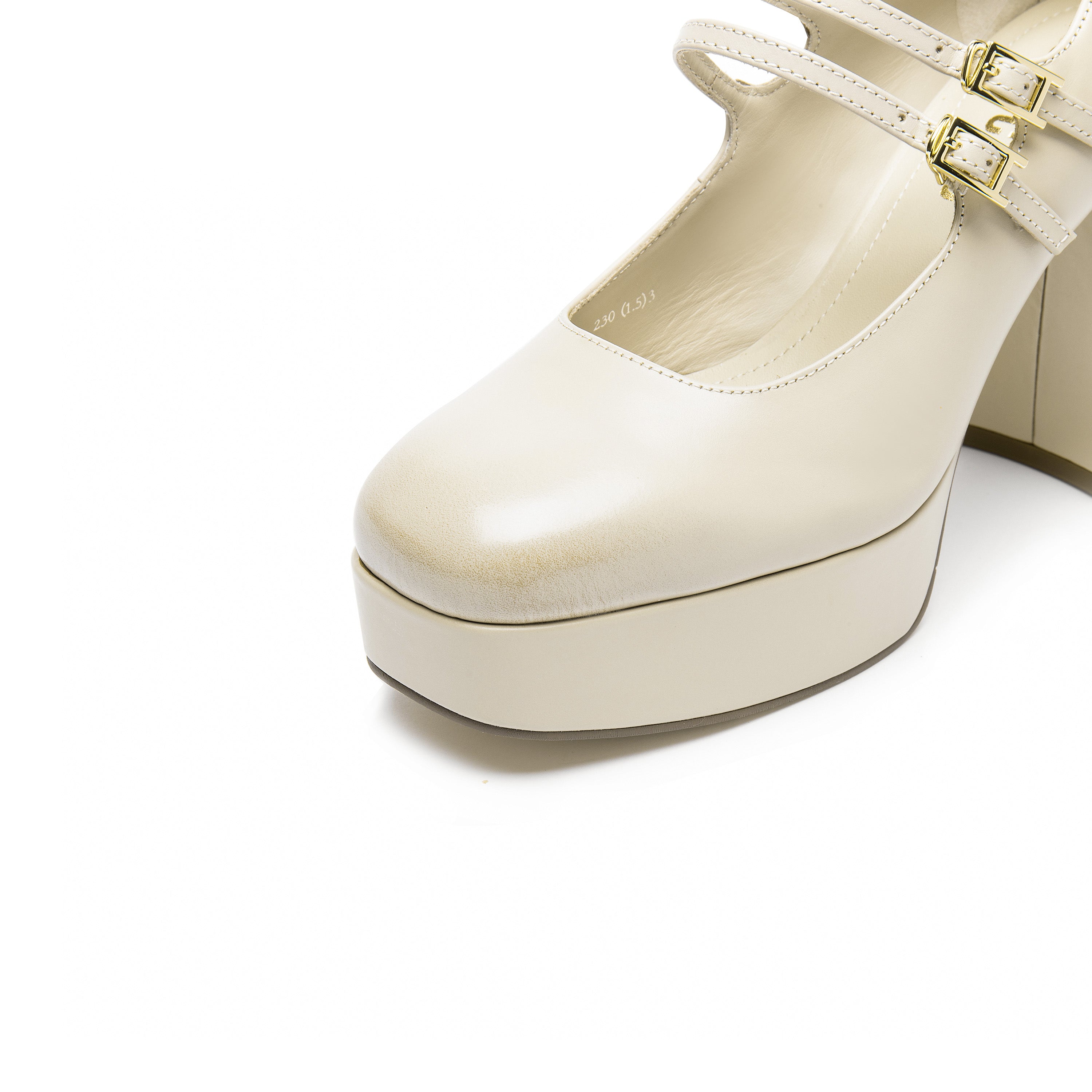 Beige Boxy Platform Strap Mary Jane Pumps