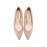 Load image into Gallery viewer, Taupe Crystal Lace Pointy Pumps
