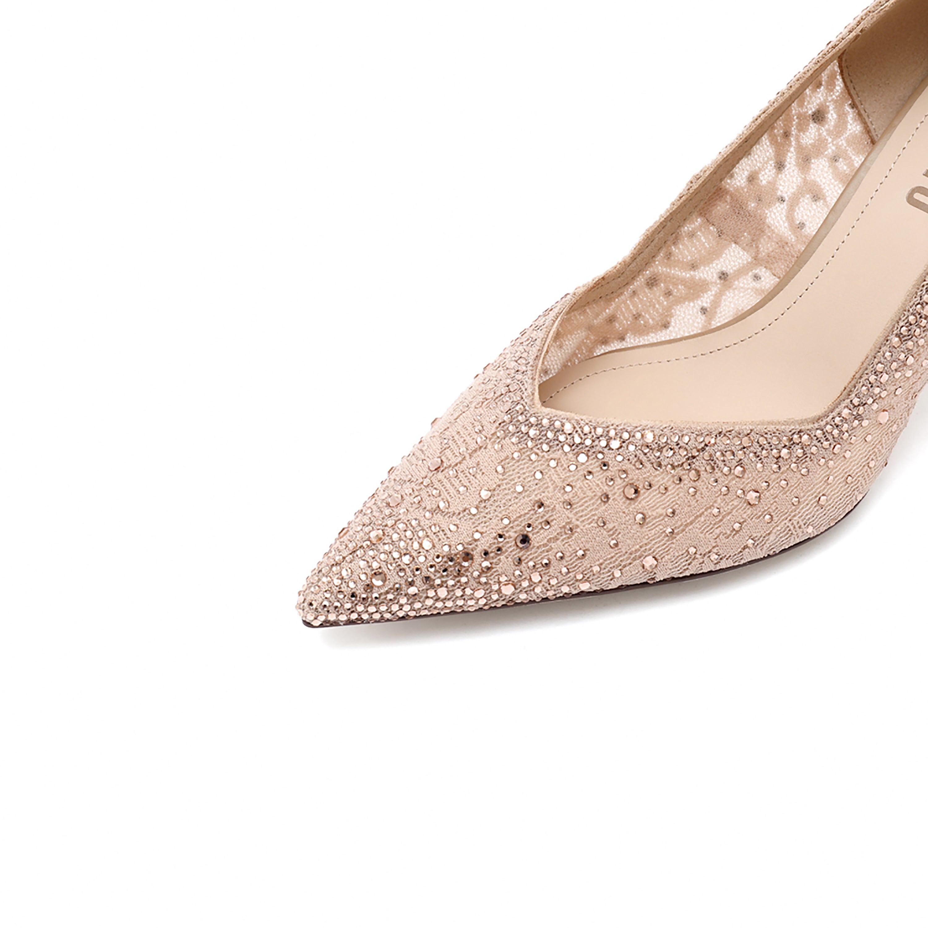 Taupe Crystal Lace Pointy Pumps