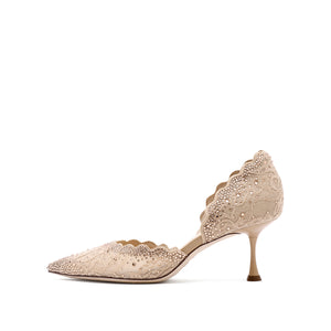 Taupe Crystal Lace D'Orsay Pumps