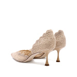 Load image into Gallery viewer, Taupe Crystal Lace D&#39;Orsay Pumps

