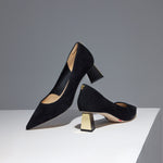 Load image into Gallery viewer, Black Suede Mirror Heel Pumps
