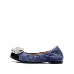 Load image into Gallery viewer, Corduroy Crystal Rose Ballerina Flats

