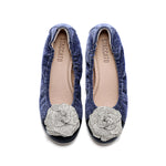 Load image into Gallery viewer, Corduroy Crystal Rose Ballerina Flats
