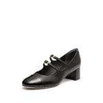Load image into Gallery viewer, Black Double strap Toe Cap Mary Jane Pumps
