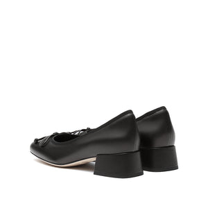Black Leather Bow Leather Pumps