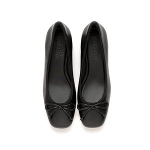 Black Leather Bow Leather Pumps