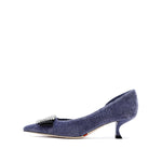 Load image into Gallery viewer, Corduroy Crystal Buckle D&#39;Orsay Pumps
