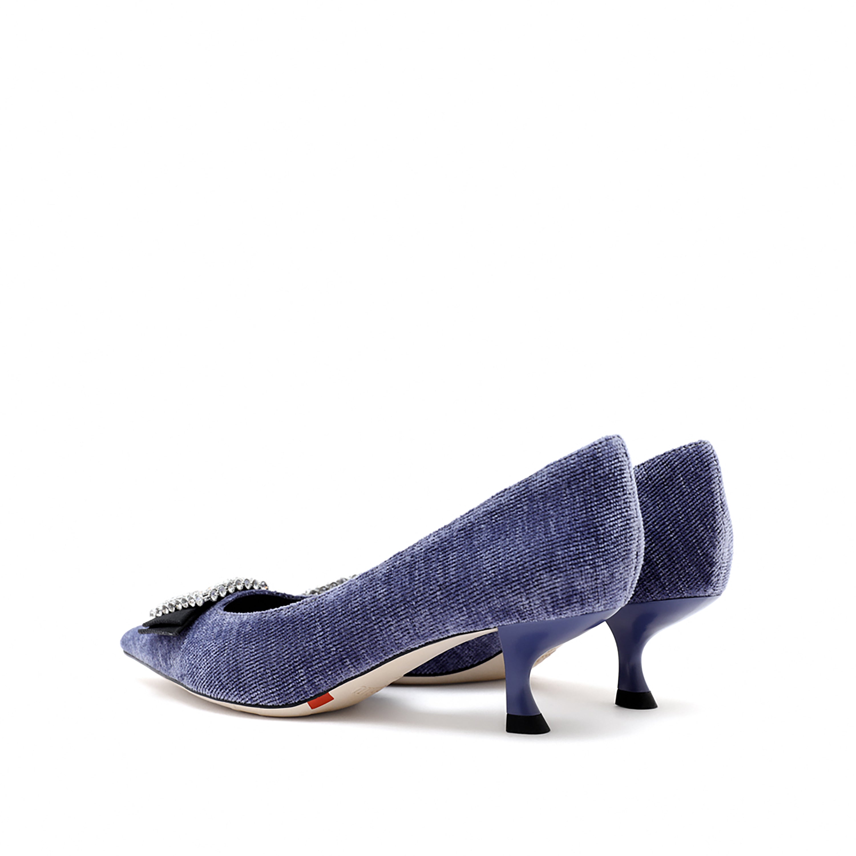 Corduroy Crystal Buckle D'Orsay Pumps